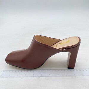 FSJ Brown Squared Toe Mule Chunky High Heels Backless Sandals Summer Casual Shoe